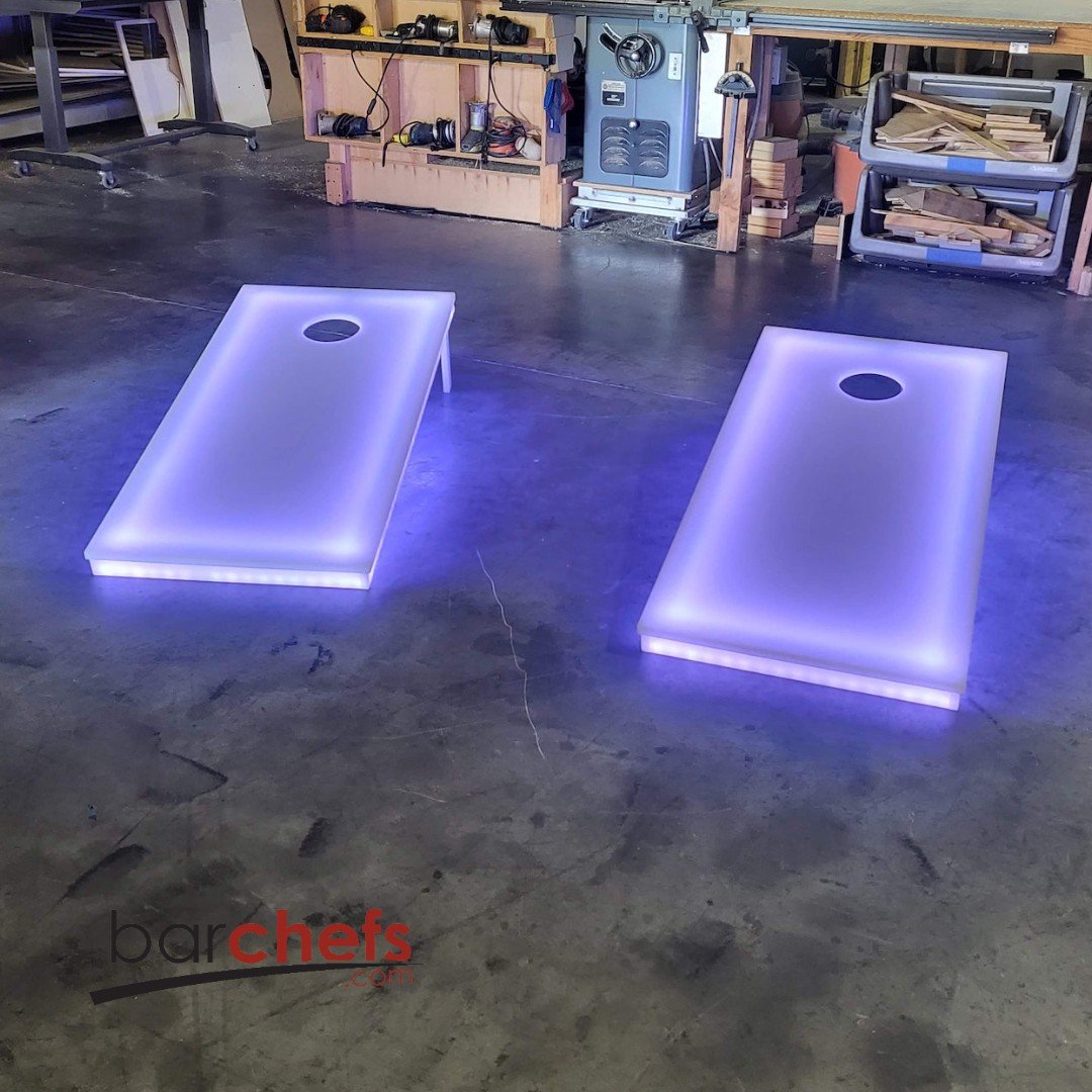 LED Light up cornhole board set Portable Corn Hole Yard Game Toss White