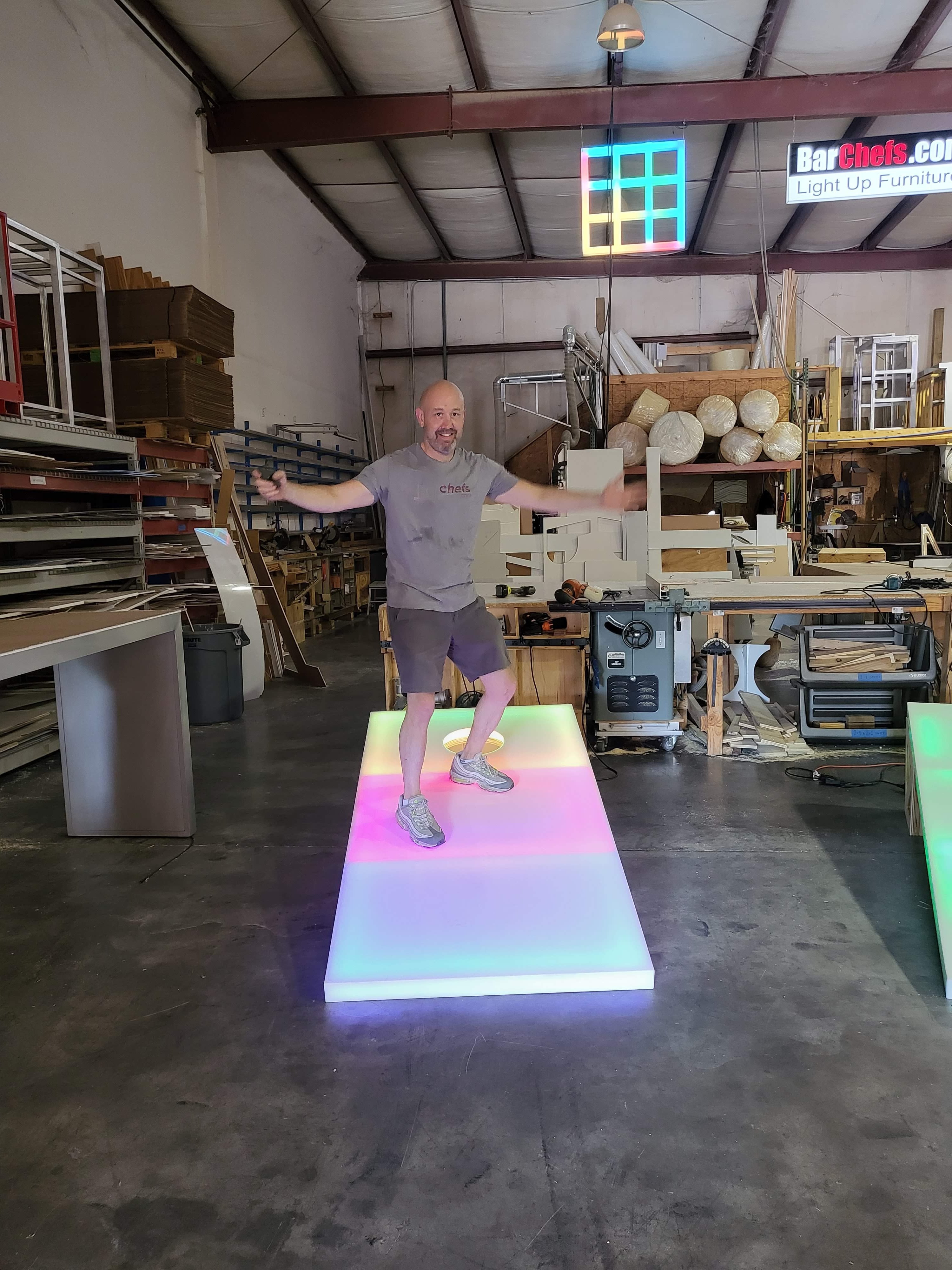 LED Giant Cornhole Light Up XL Large Jumbo Yard Game Red Blue Green Yellow (The Boards are giant, Andy is normal size) OSHA Violation