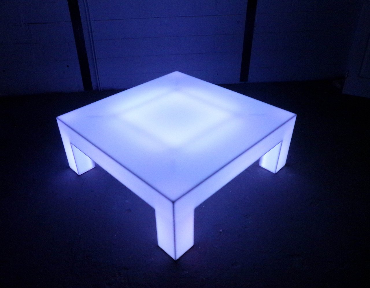 LED Acrylic Glow Bright Light Fun Furniture Coffee Lounge Table Living Room Sturdy Unique Light Blue Faint
