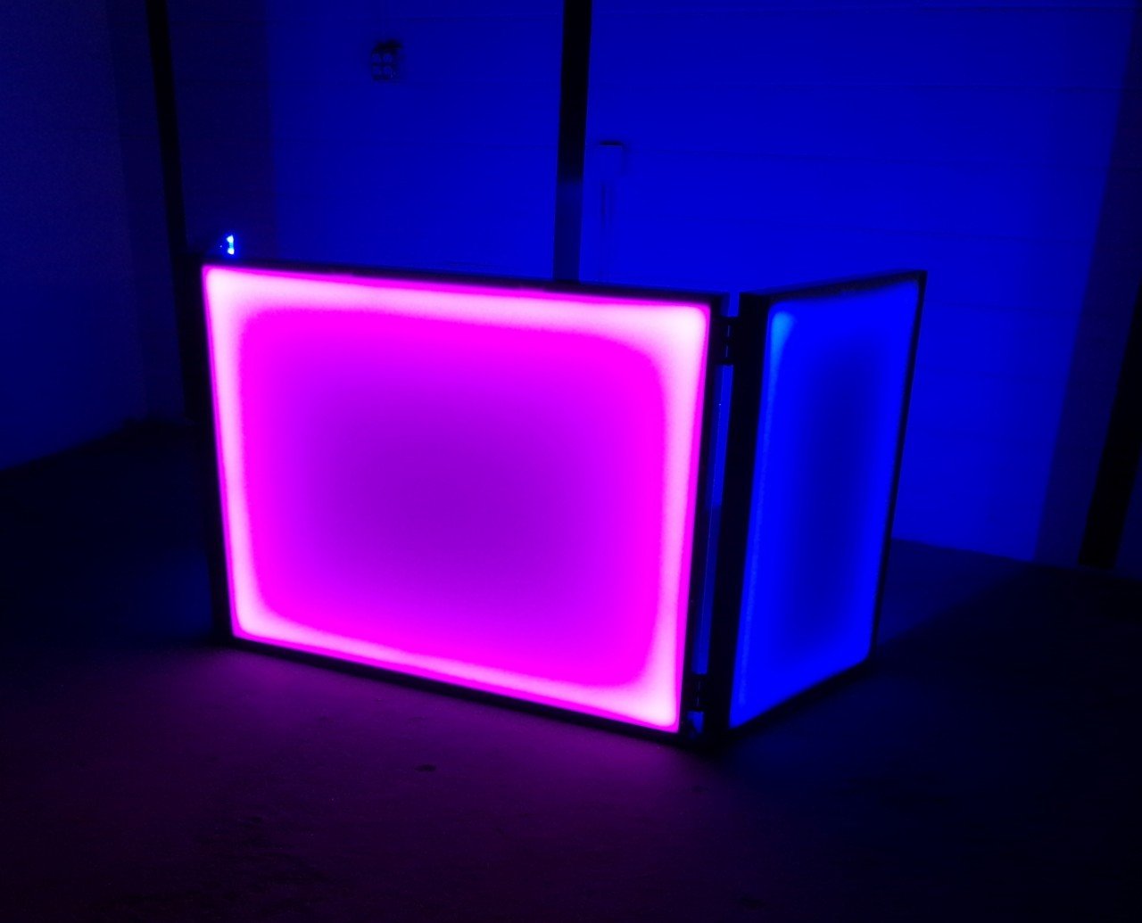 LED RGB Light up Glow DJ Booth Facade Foldable Folding Portable Panels Cover Party Nightlife Music Booth Color Colors Colorful Pink Blue