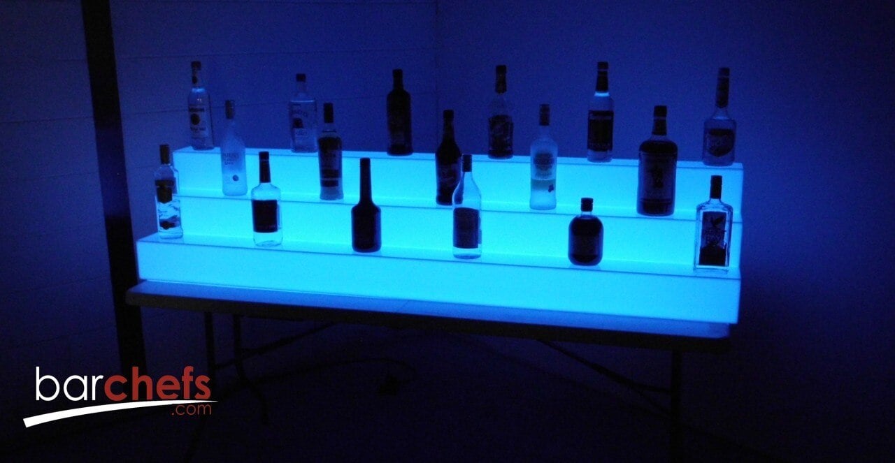 LED Acrylic Glow Bright RGB Light Fun Shelf Shelving Bar Display Collection Collectable Storage Restaurant Liquor Tiered Layered Cool Unique Bottle Light Blue