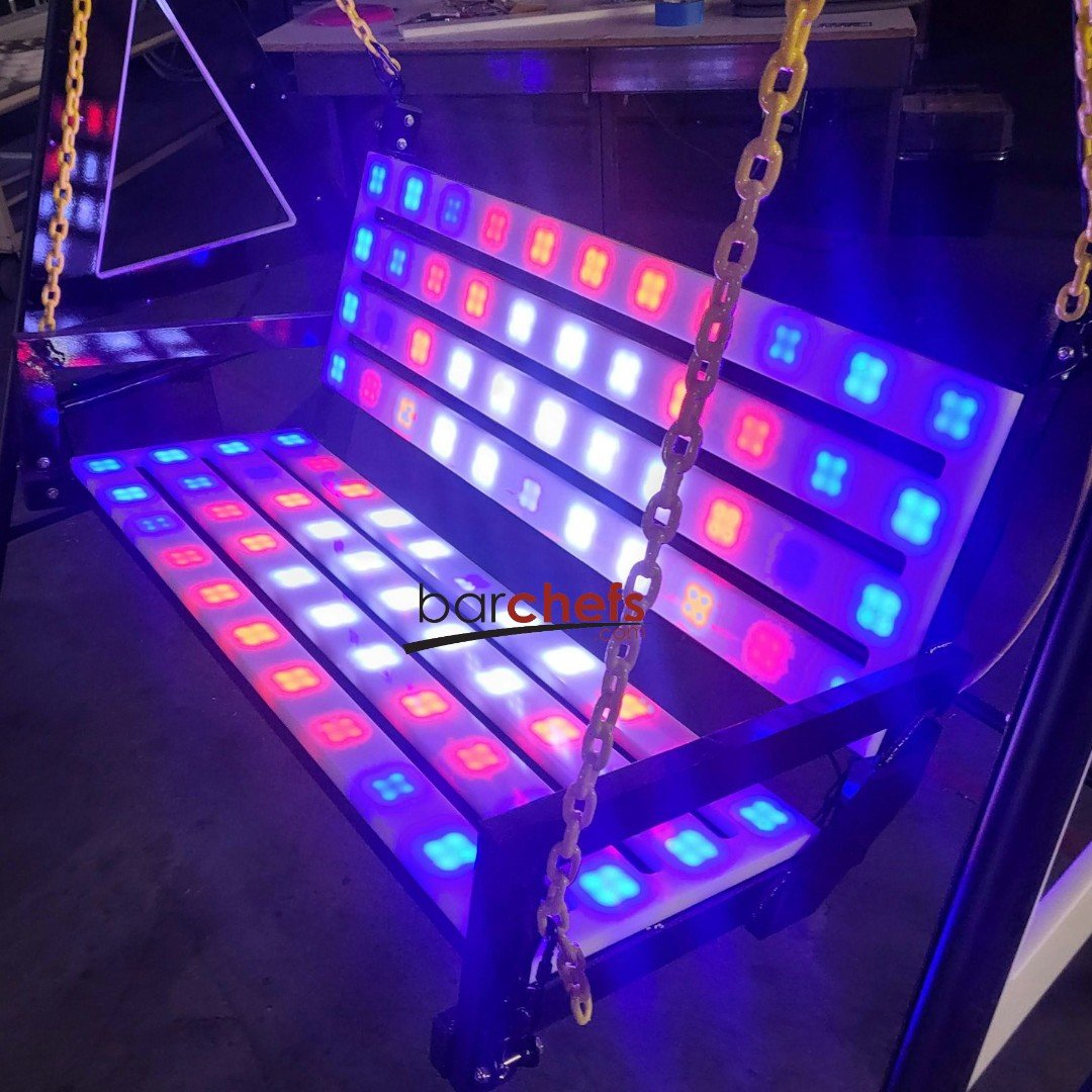 Outdoor Swing Set Bench Glow LED Red White Blue America