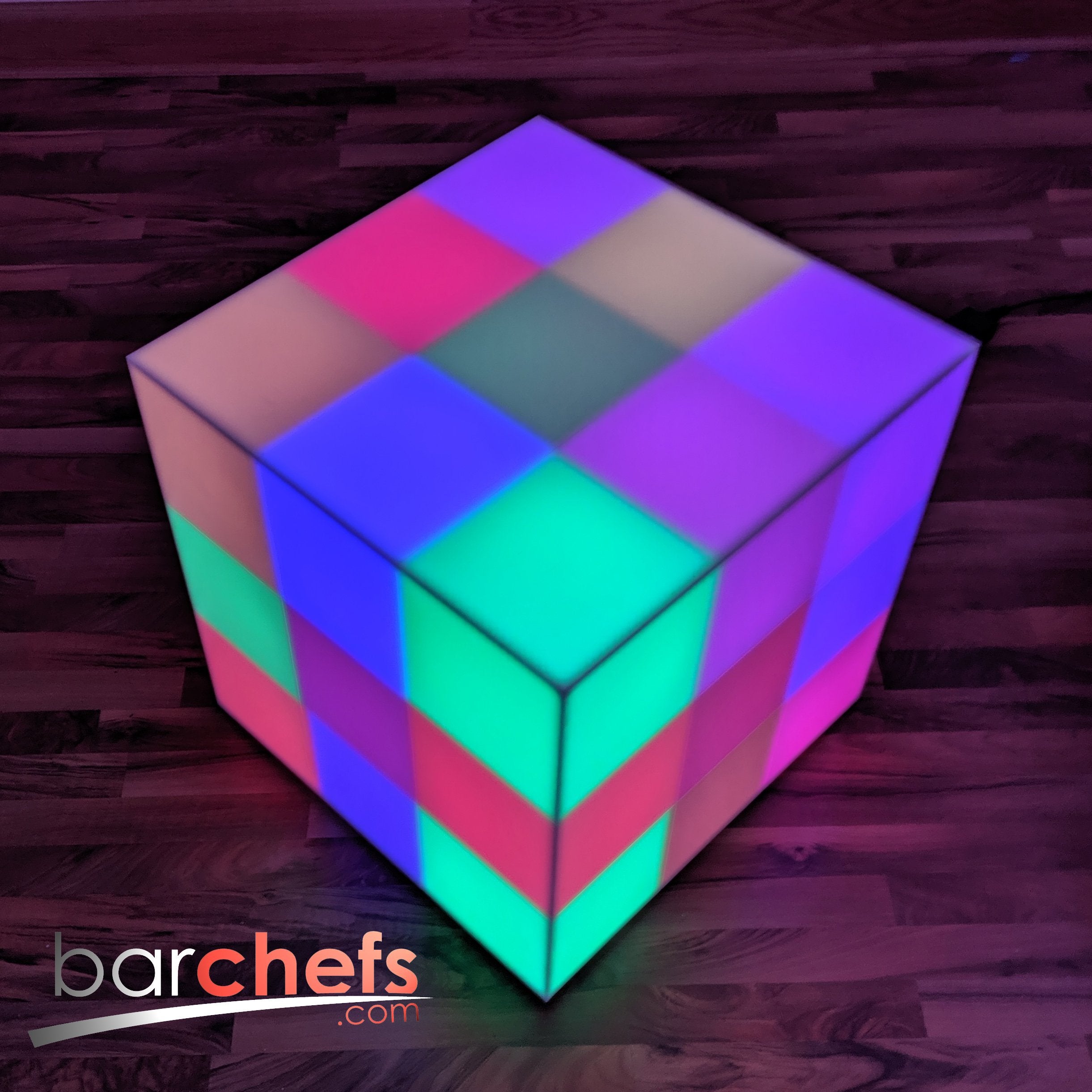 LED Puzzle Cube Chair Table Art Striking Fun Glow Light Up Color Kids Room Furniture Green Blue Purple Pink Red