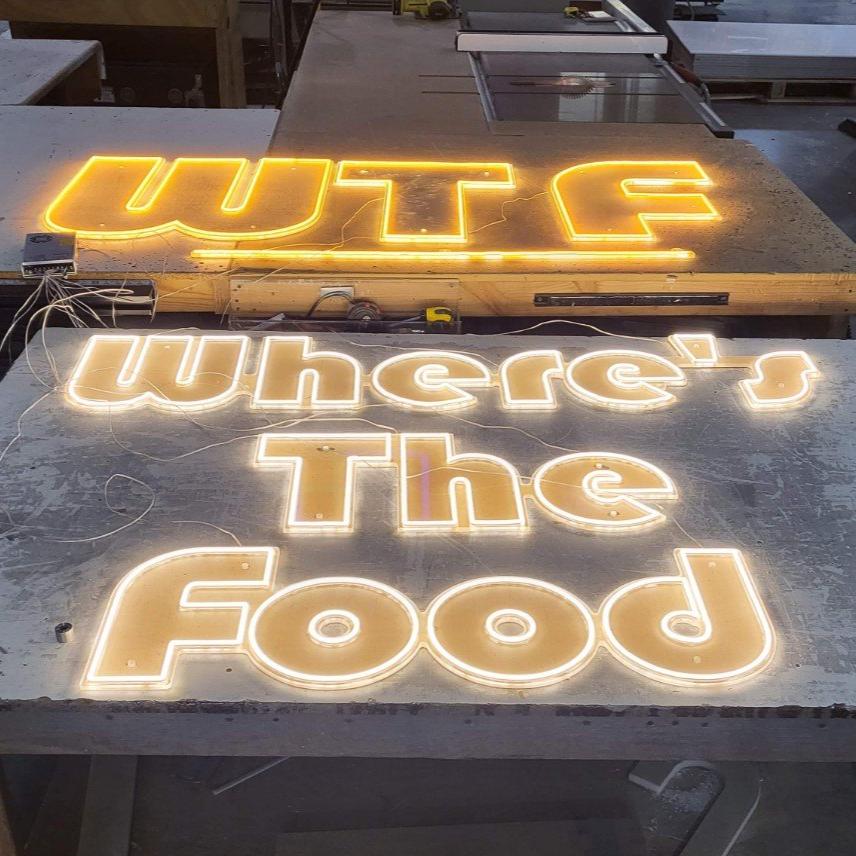 WTF Where's the food neon style sign Orange White Glow Fun Business Sign Personalized Custom Customizable