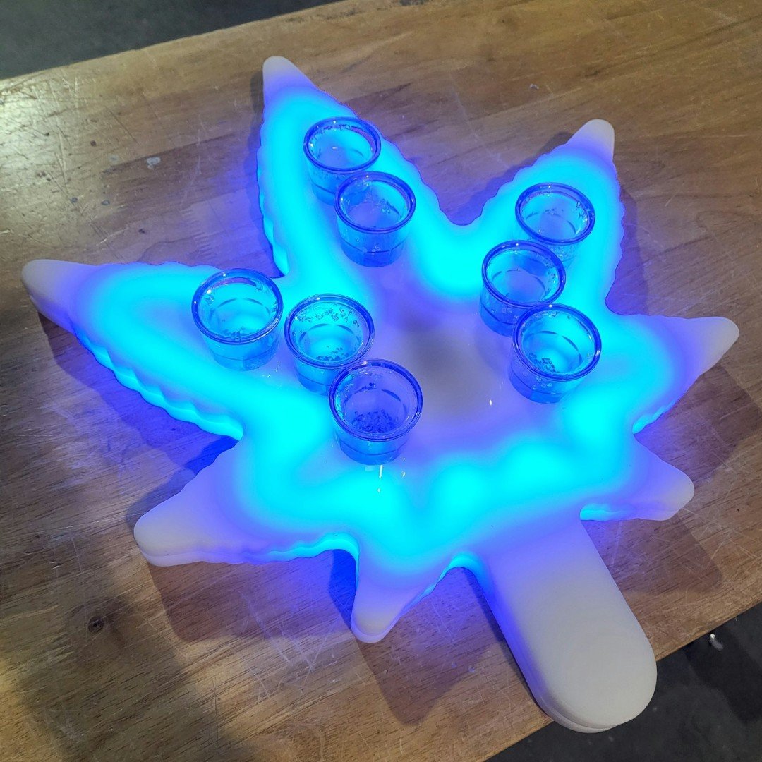 Weed Marijuana Ganja Bud Pot Plant Leaf Tree Trees Devil's Lettuce Reefer Mary J Jay Jane Ganj Shot Shooter Shooters Serving Serve Server Tray Restaurant Bar Event Night Club Nightlife Alcohol Liquor Drink Drinking Drunk Party Smoke Cheef Fun Novelty Blue