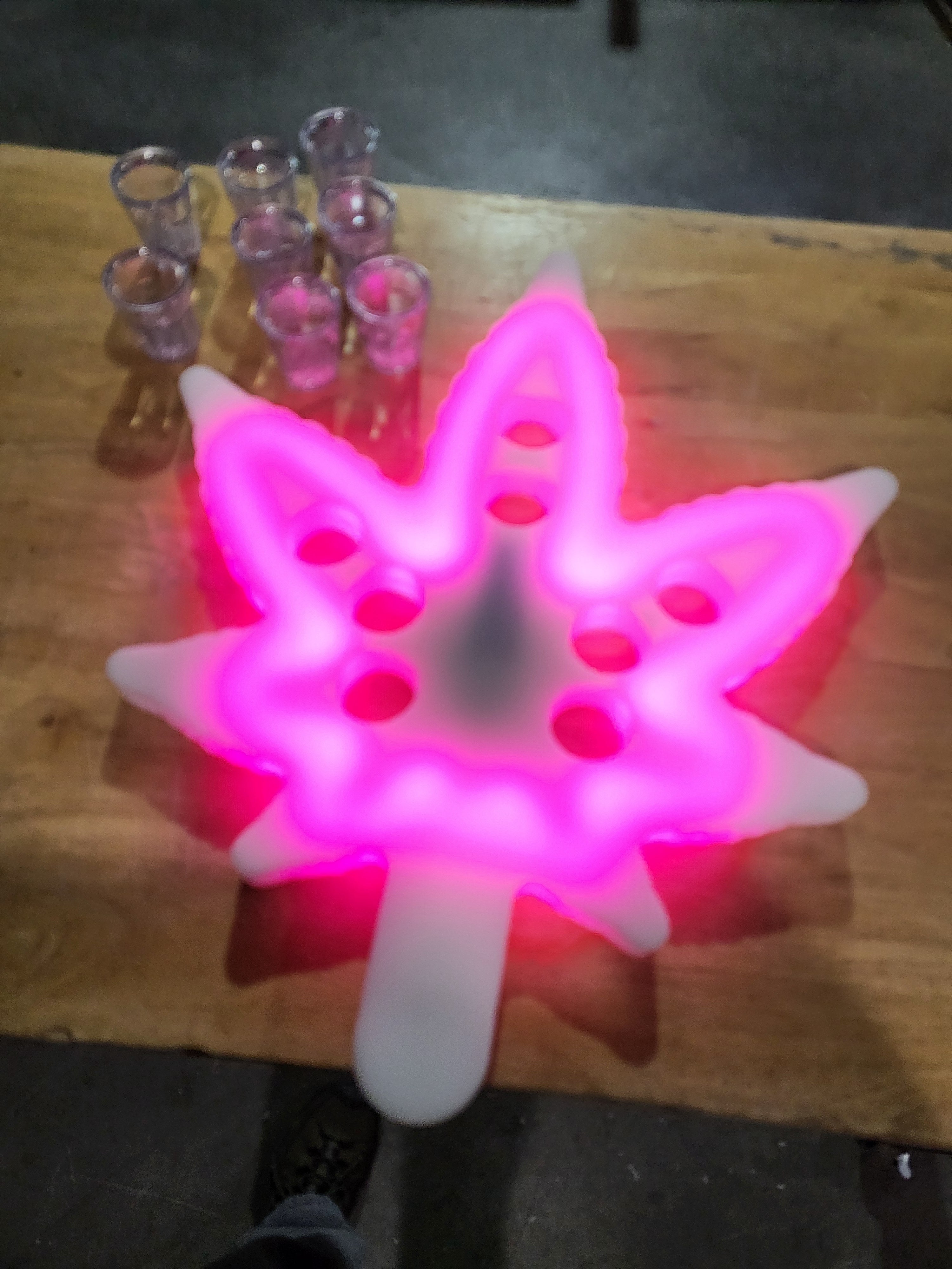 Weed Marijuana Ganja Bud Pot Plant Leaf Tree Trees Devil's Lettuce Reefer Mary J Jay Jane Ganj Shot Shooter Shooters Serving Serve Server Tray Restaurant Bar Event Night Club Nightlife Alcohol Liquor Drink Drinking Drunk Party Smoke Cheef Fun Novelty Pink