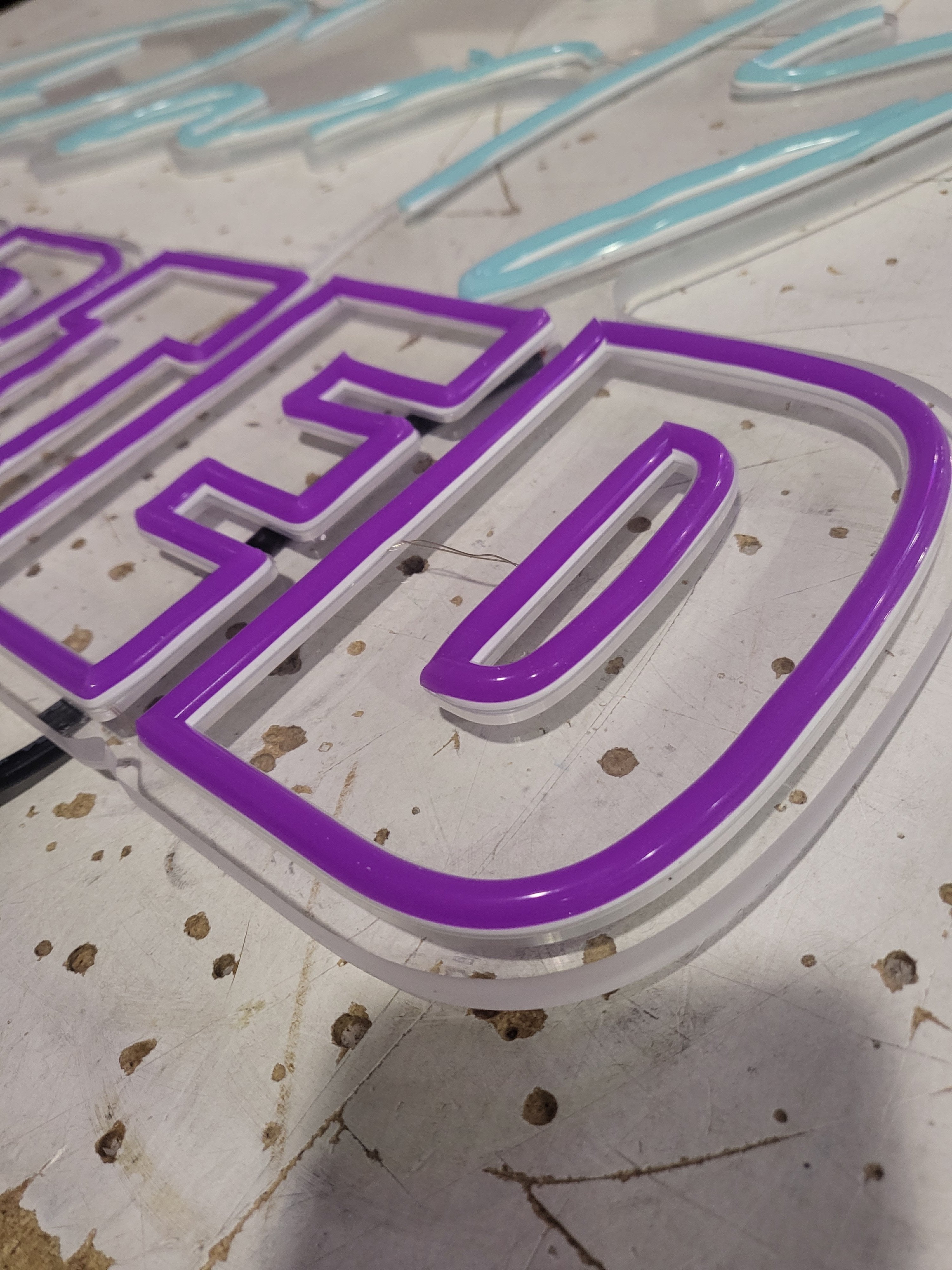 Neon Style Sign Restaurant Business Closeup Purple Off