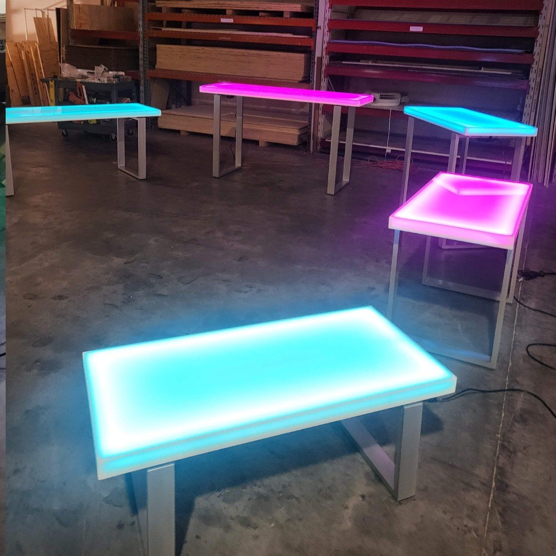 LED Portable Movable Table Desk Top Furniture Custom Size Fits Any Space Gift Living Room Glow Pink Blue Any Height