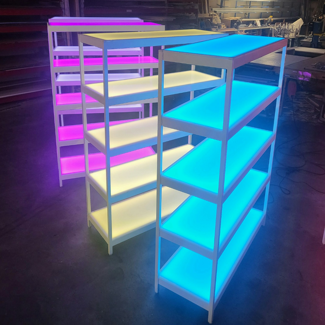 Custom LED Shelves | Light-Up Floor & Wall-Mount Shelving for Homes & Stores