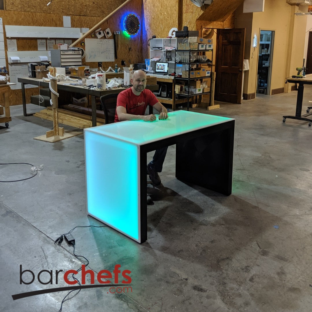 Waterfall style lighted tables