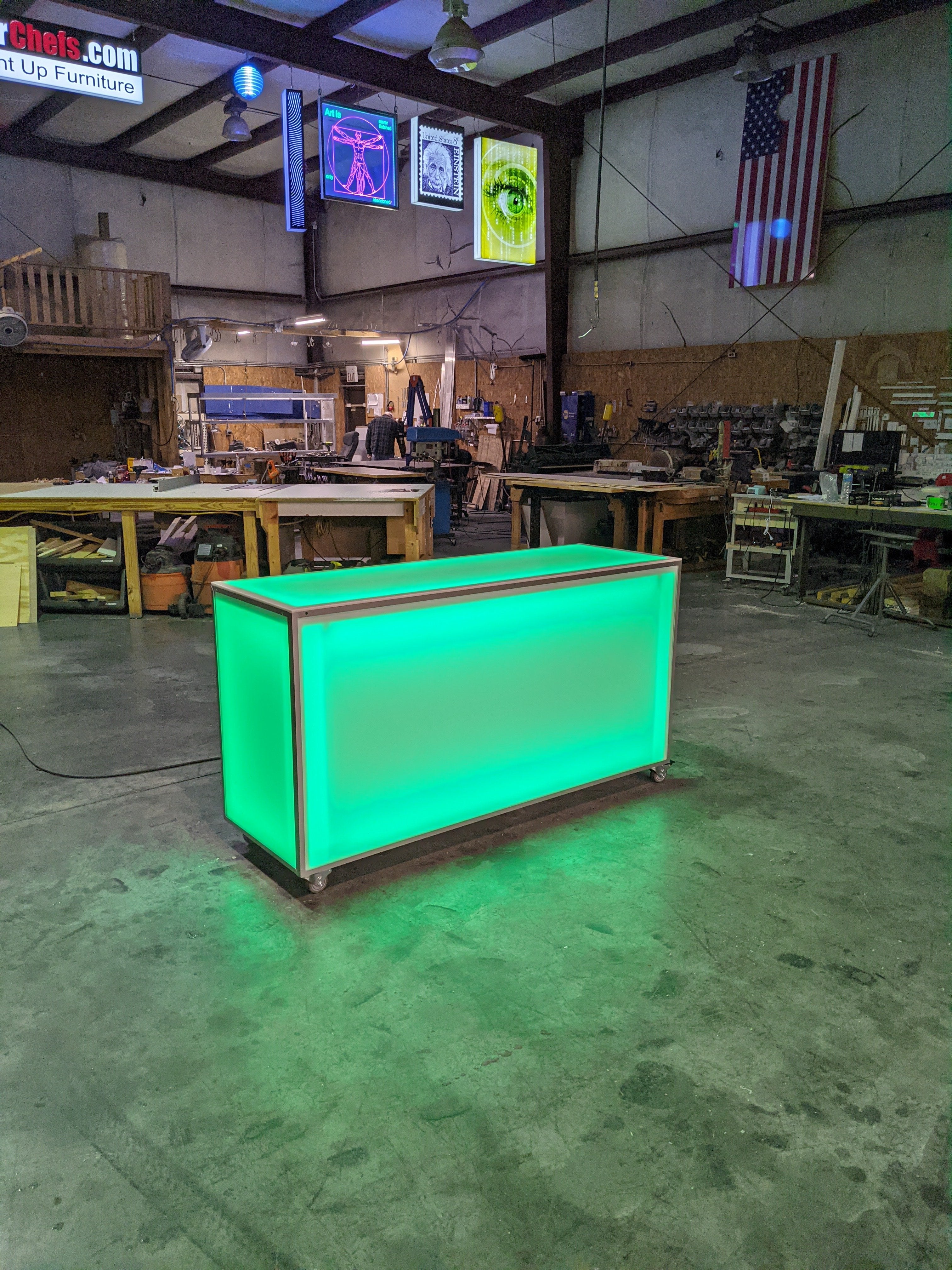 LED Portable Bar Countertop Counter Glow Party Event Catering Serving Business Casters Wheels Rolling Easy Transportable Mobile Green Shop