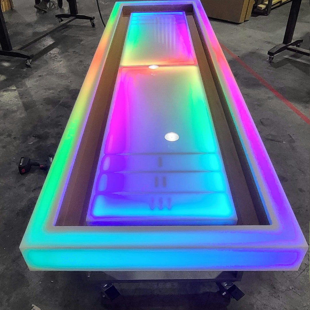 LED Light-Up Shuffleboard Table | Collapsible Model for Event Planners and Party Rentals