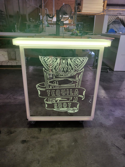 LED graphics on mirror insert for cocktail bar