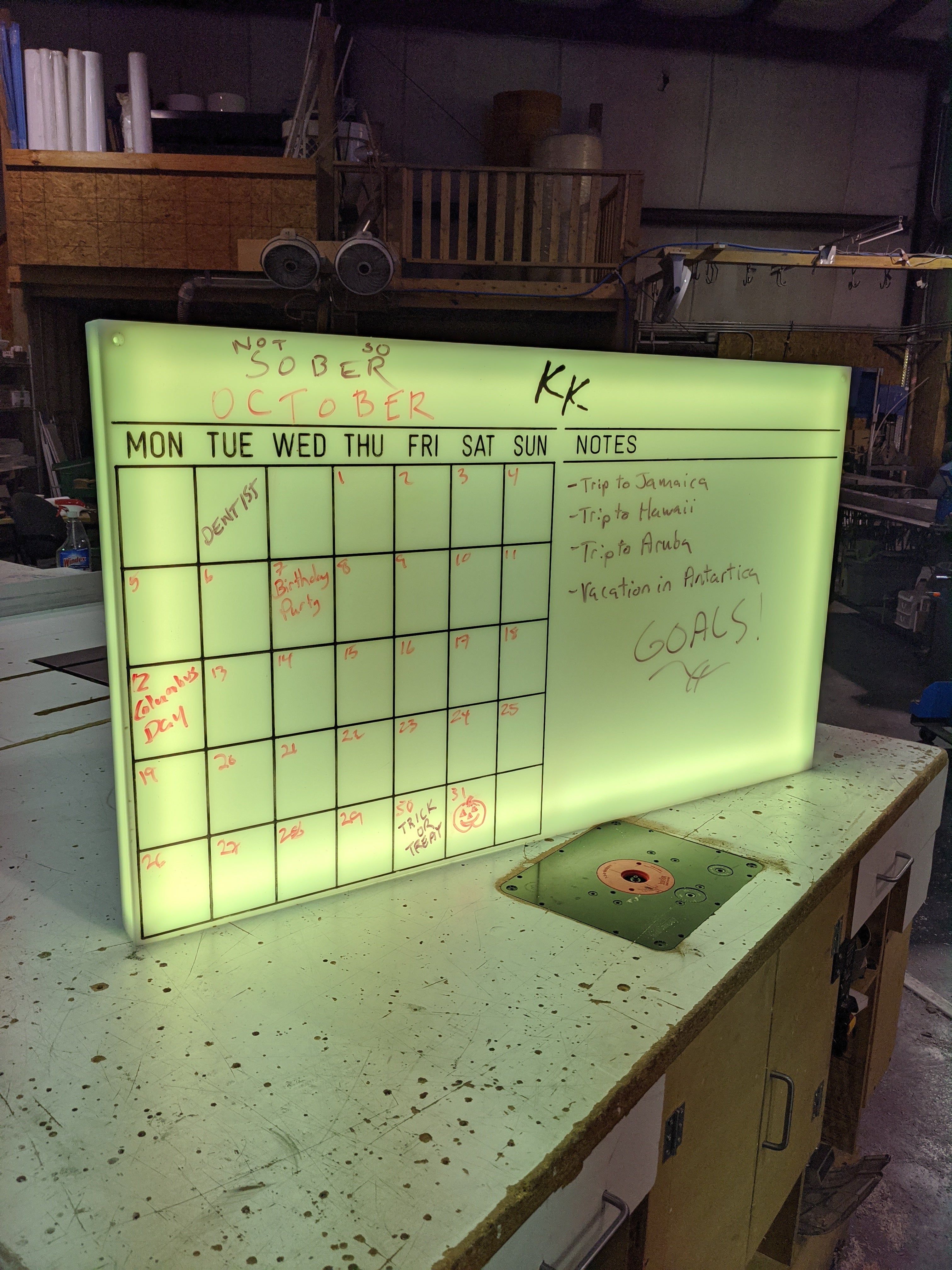 Dry Erase LED Calendar Board