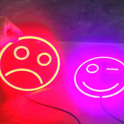 LED Neon Style Signs Emoji Wink Happy Sad Emotion Electric Cool Design Custom Customizable Wall Mounted Gift Idea Fun Boy Girl Room Bedroom Light Red Purple