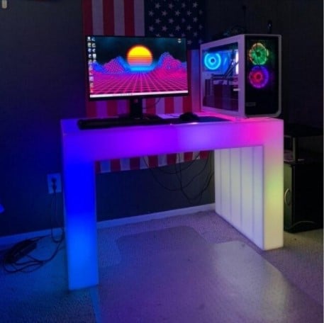 LED Gaming Computer Teens Kids Waterfall Solid Acrylic Desk Blue Pink
