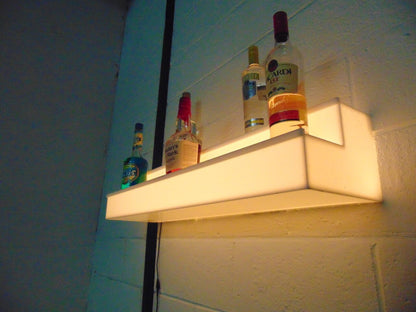 LED Acrylic Glow Bright RGB Light Fun Shelf Shelving Wall Mounted Bar Display Collection Collectable Storage Restaurant Liquor Tiered Layered Cool Unique Bottle Floating Yellow