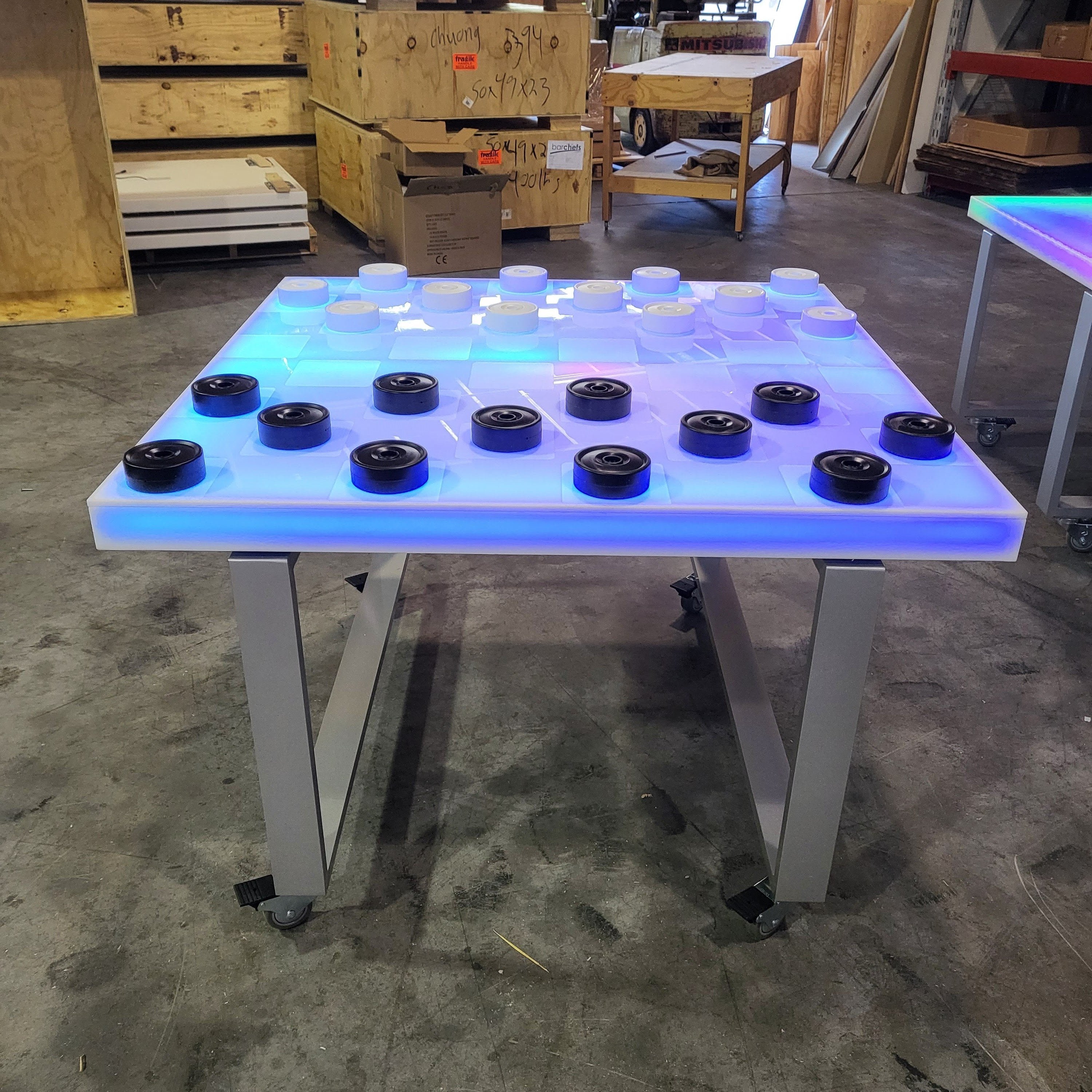 LED Checkers Game Board Table Glow Blue Black White 