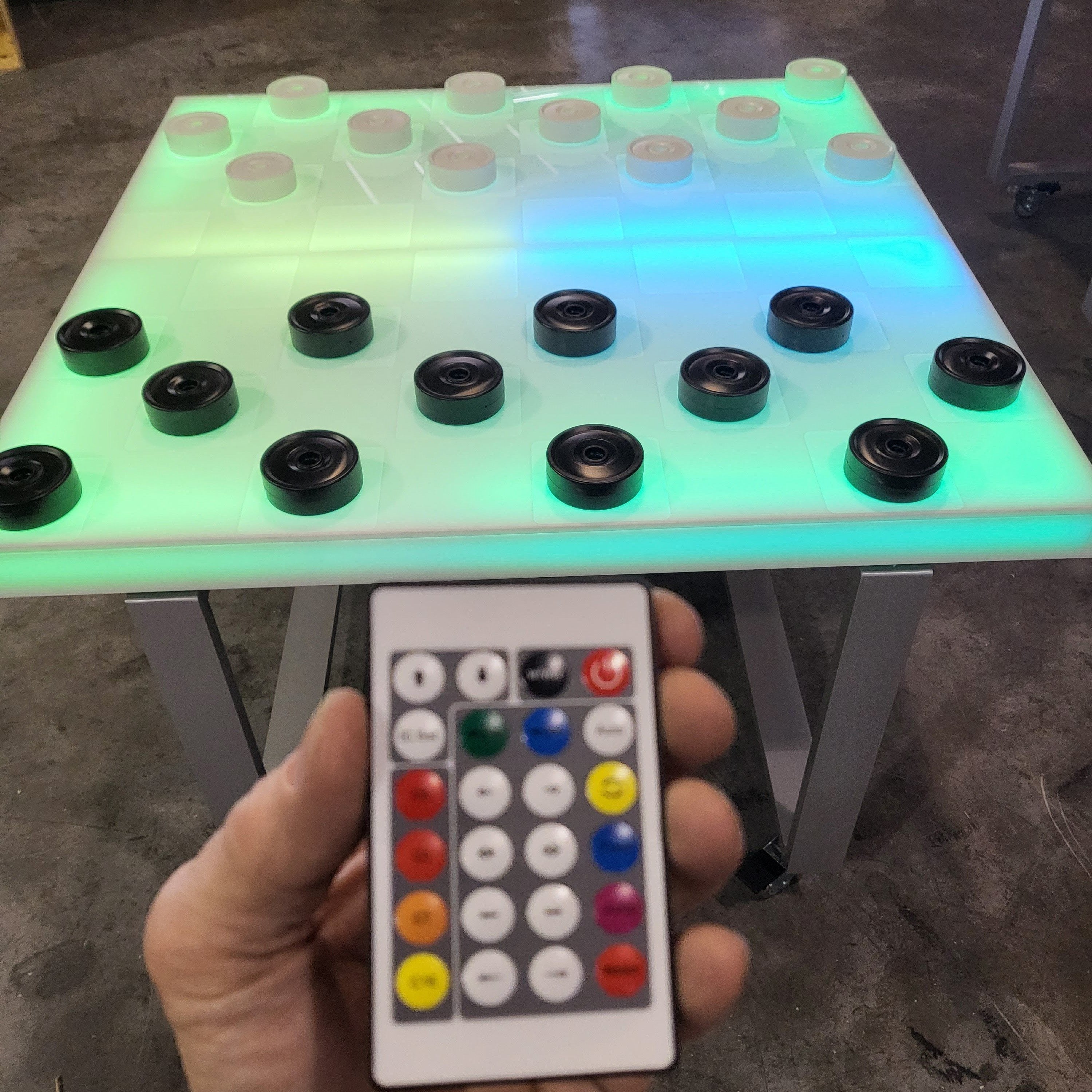 LED Remote Checkers Black White Glow Green Blue Table Game Board