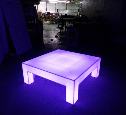 LED Glow Bright Light Fun Furniture Coffee Lounge Table Living Room Sturdy Unique Purple Dark Night