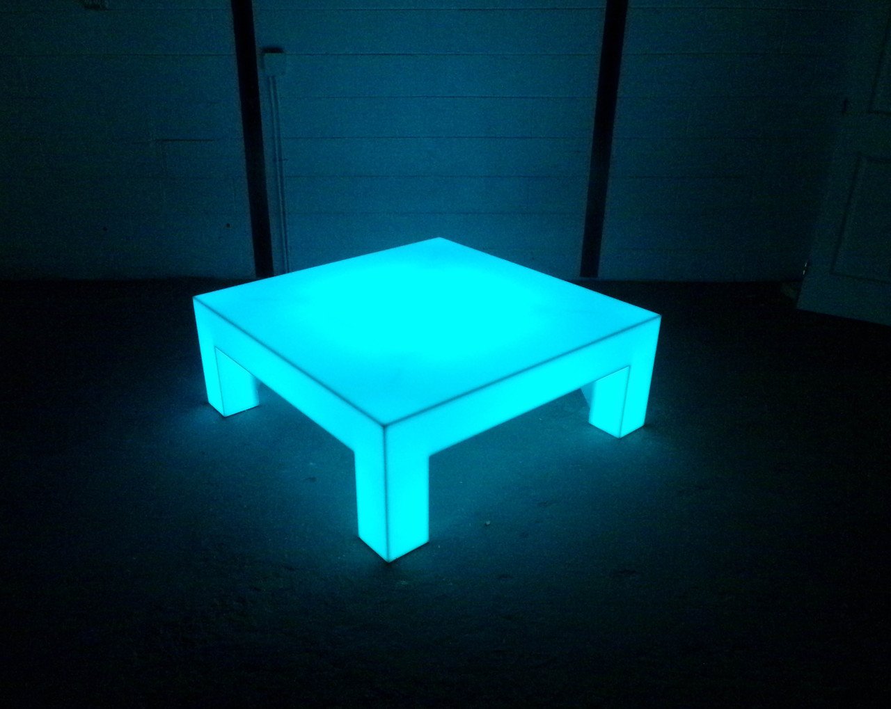 LED Acrylic Glow Bright Light Fun Furniture Coffee Lounge Table Living Room Sturdy Unique Light Blue