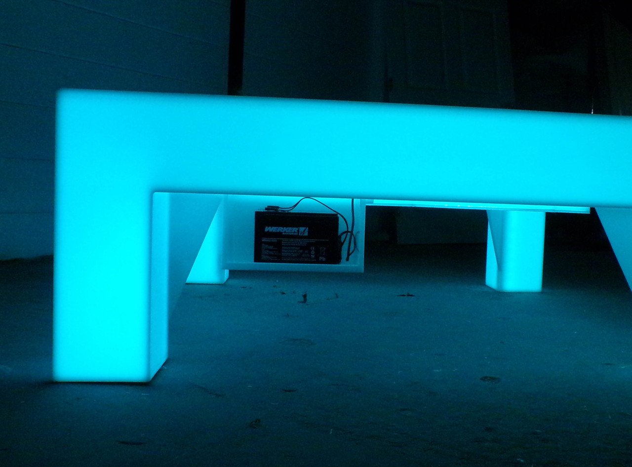 LED Acrylic Glow Bright Light Fun Furniture Coffee Lounge Table Living Room Sturdy Unique Light Blue Power Electrical Electric Battery