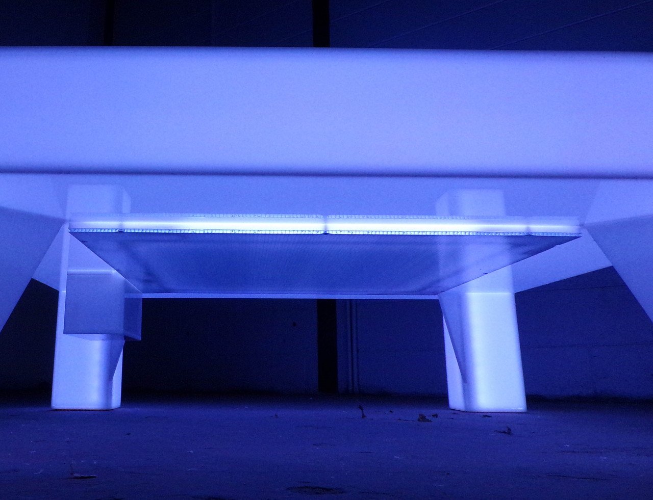 LED Acrylic Glow Bright Light Fun Furniture Coffee Lounge Table Living Room Sturdy Unique Light Blue Bottom Under Underneath