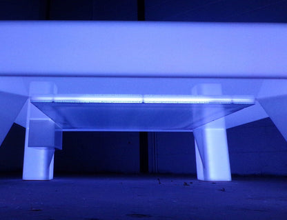 LED Acrylic Glow Bright Light Fun Furniture Coffee Lounge Table Living Room Sturdy Unique Light Blue Bottom Under Underneath