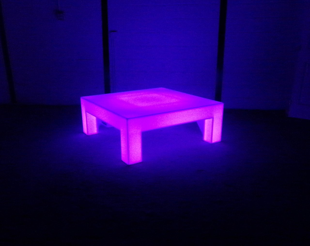 LED Acrylic Glow Bright Light Fun Furniture Coffee Lounge Table Living Room Sturdy Unique Pink Purple Dark Night