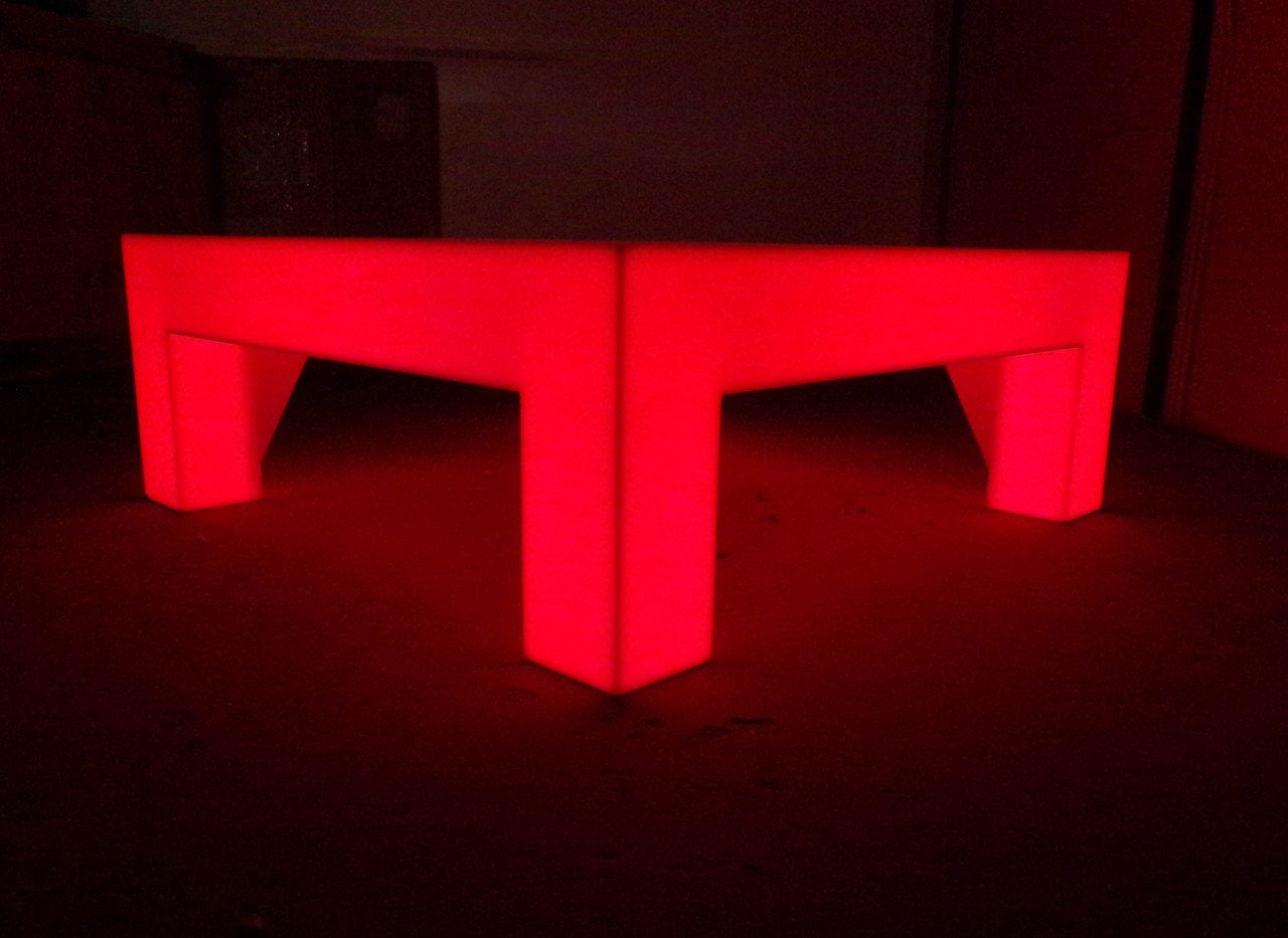 LED Acrylic Glow Bright Light Fun Furniture Coffee Lounge Table Living Room Sturdy Unique Red Dark Night