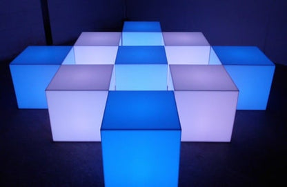 LED Light Up Glow Cube Rectangular Prism Table Seat Acrylic Night Dark Blue White