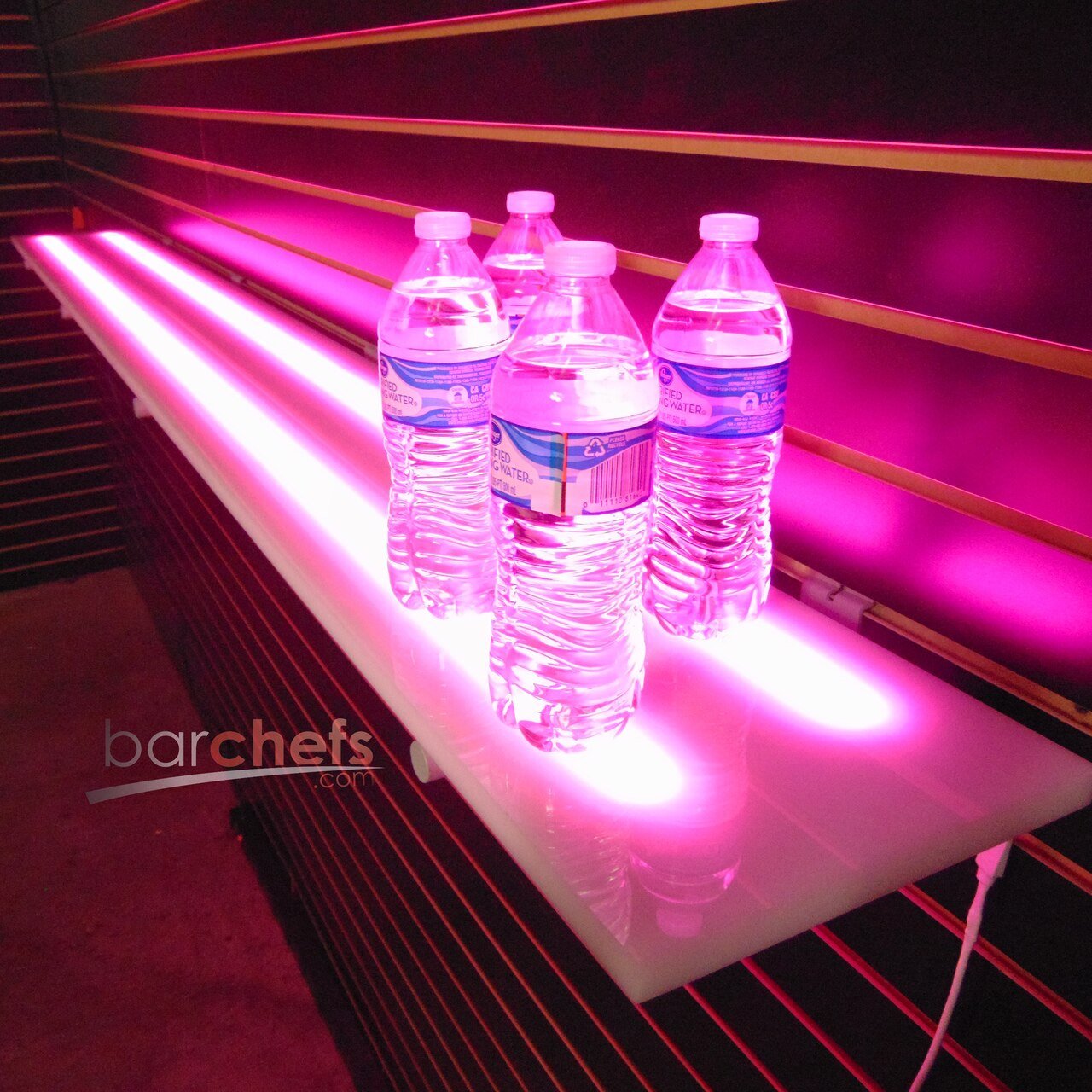 LED Acrylic Glow Bright Light Fun Shelf Shelving Wall Mounted Custom Sizing Bar Display Collection Collectable Storage Restaurant Liquor Pink Water