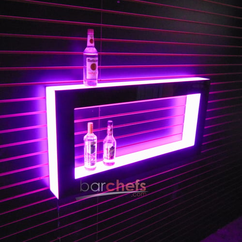 LED Acrylic Glow Bright Light Fun Shelf Shelving Wall Mounted Bar Display Collection Collectable Storage Restaurant Liquor Tiered Layered Square Rectangle Floating Shapes Cool Unique Bottle Liquor Pink