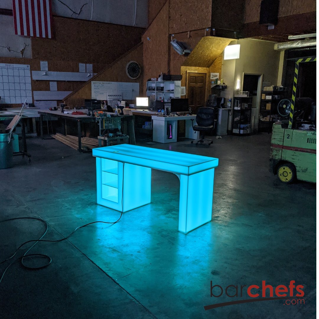 LED Gaming Desk Small Boys Gamer Gift Shelves Unique Glow Cool Man Cave Den Office Light Blue RGB Streaming