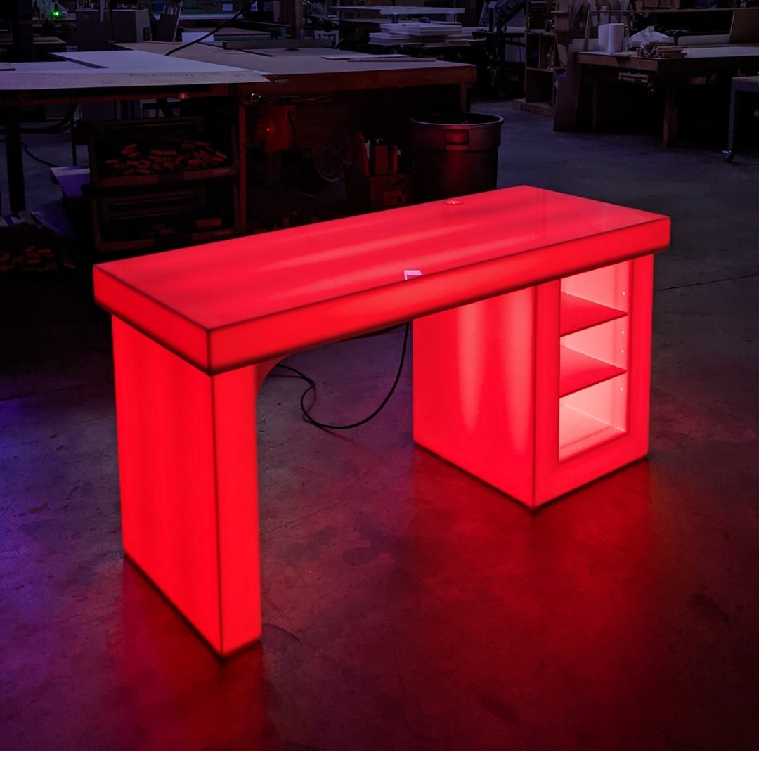 LED Gaming Desk Small Boys Gamer Gift Shelves Unique Glow Cool Man Cave Den Office Red RGB Streaming