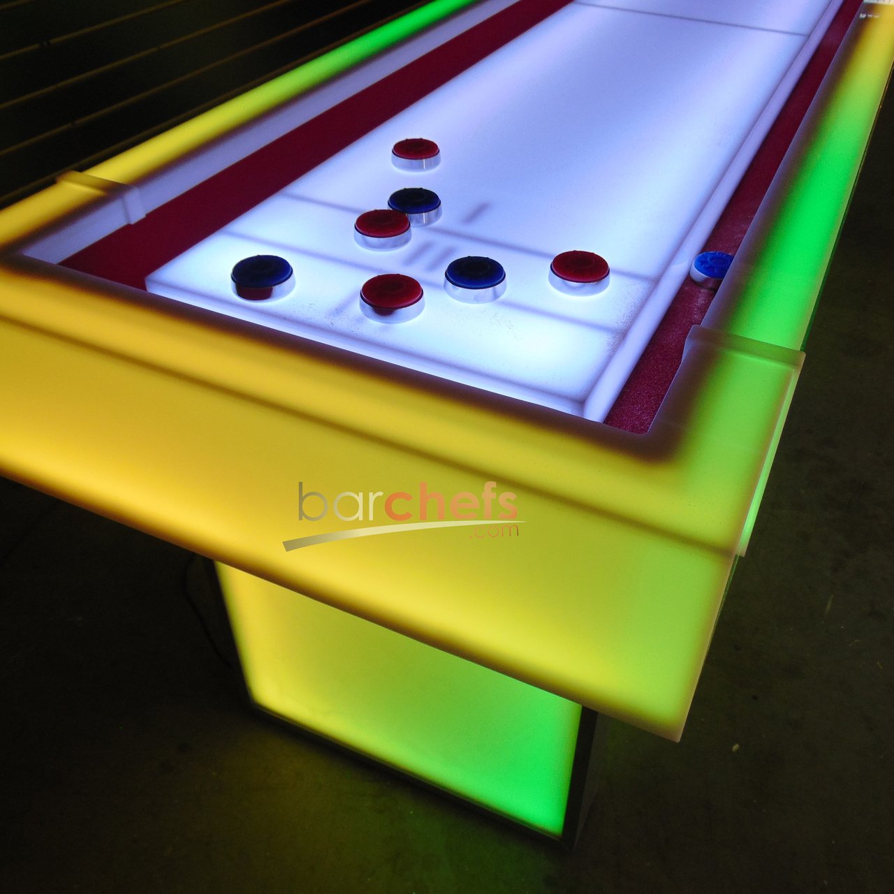 LED Glow Shuffle Board Table Bar Game Yellow Green Closeup