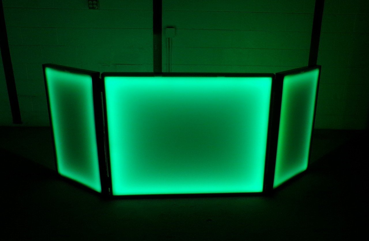 LED RGB Light up Glow DJ Booth Facade Foldable Folding Portable Panels Cover Party Nightlife Music Booth Color Colors Colorful Green