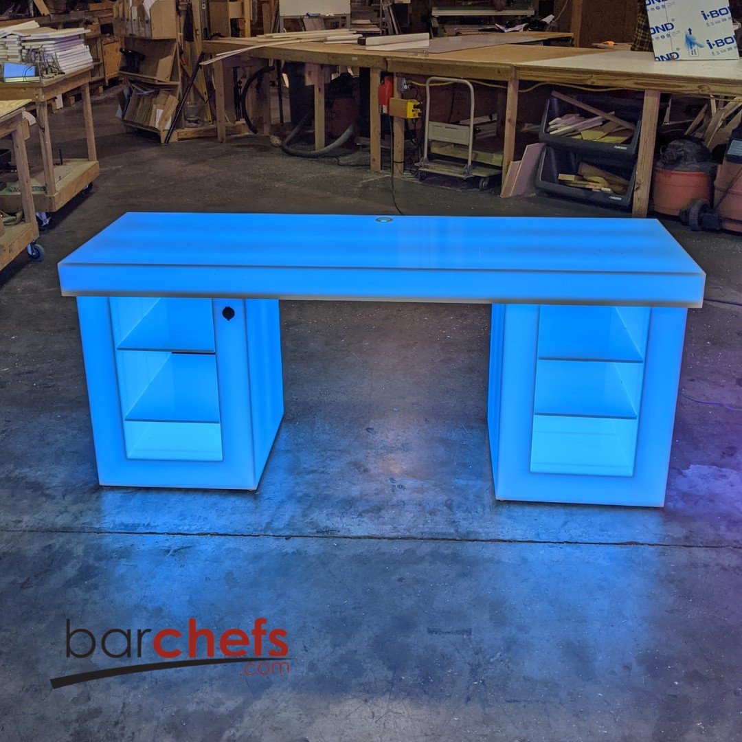 LED Medium Gaming Desk Computer Shelves Storage Epic Game Room Furniture Boys Gift Cool Fun Light Glow Blue RGB Streaming