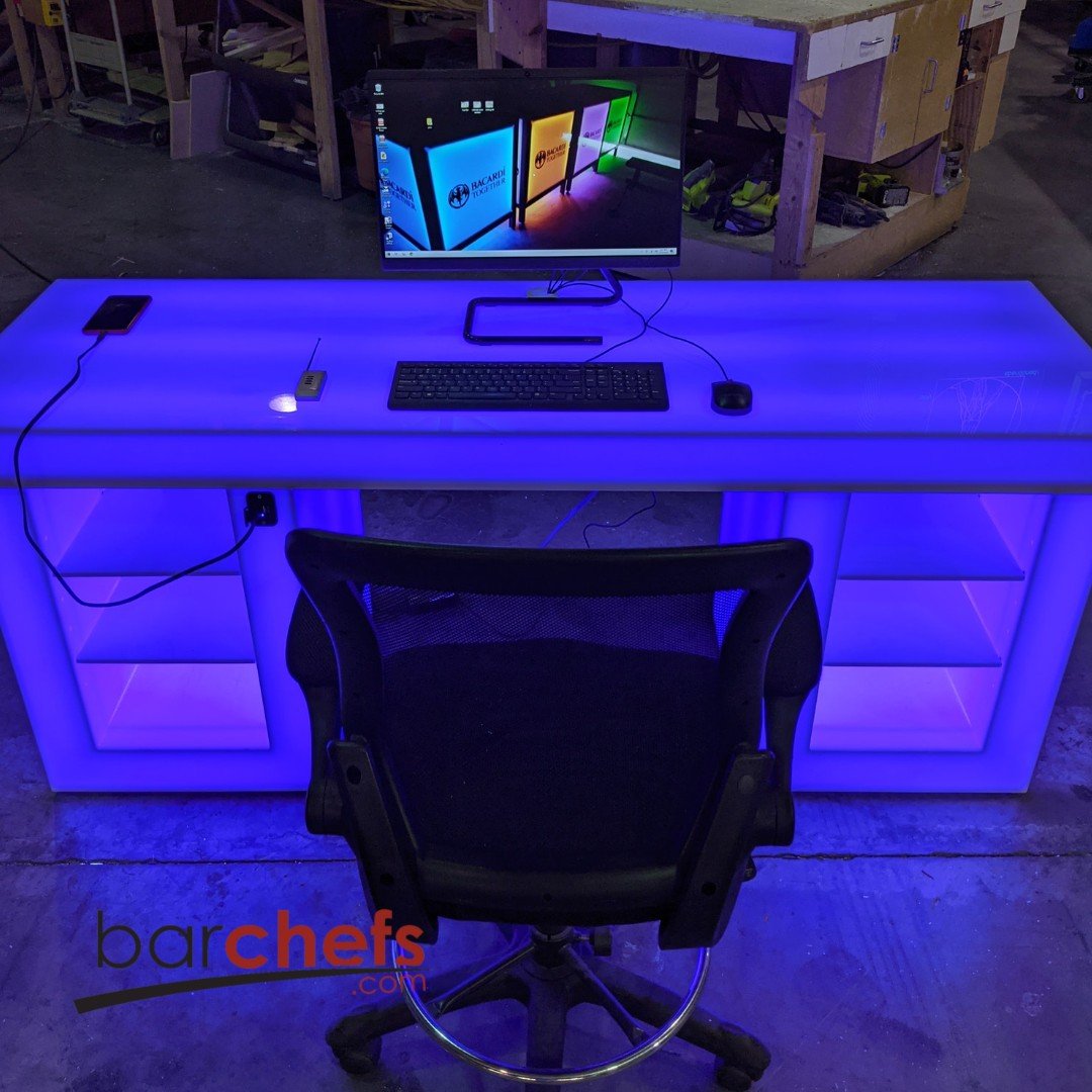 LED Medium Gaming Desk Computer Shelves Storage Epic Game Room Furniture Boys Gift Cool Fun Light Glow Deep Blue Ocean RGB Streaming