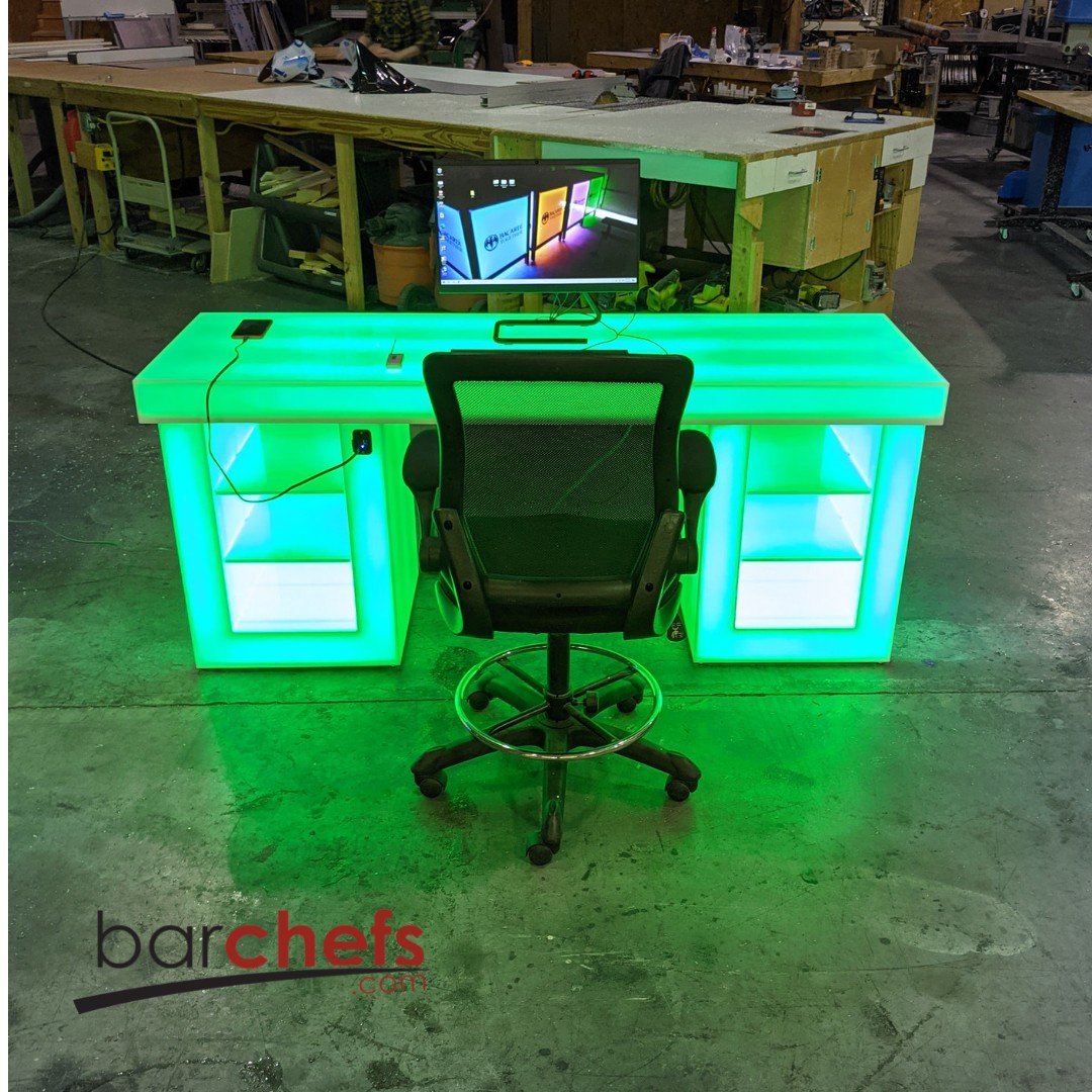 LED Medium Gaming Desk Computer Shelves Storage Epic Game Room Furniture Boys Gift Cool Fun Light Glow Green RGB Streaming