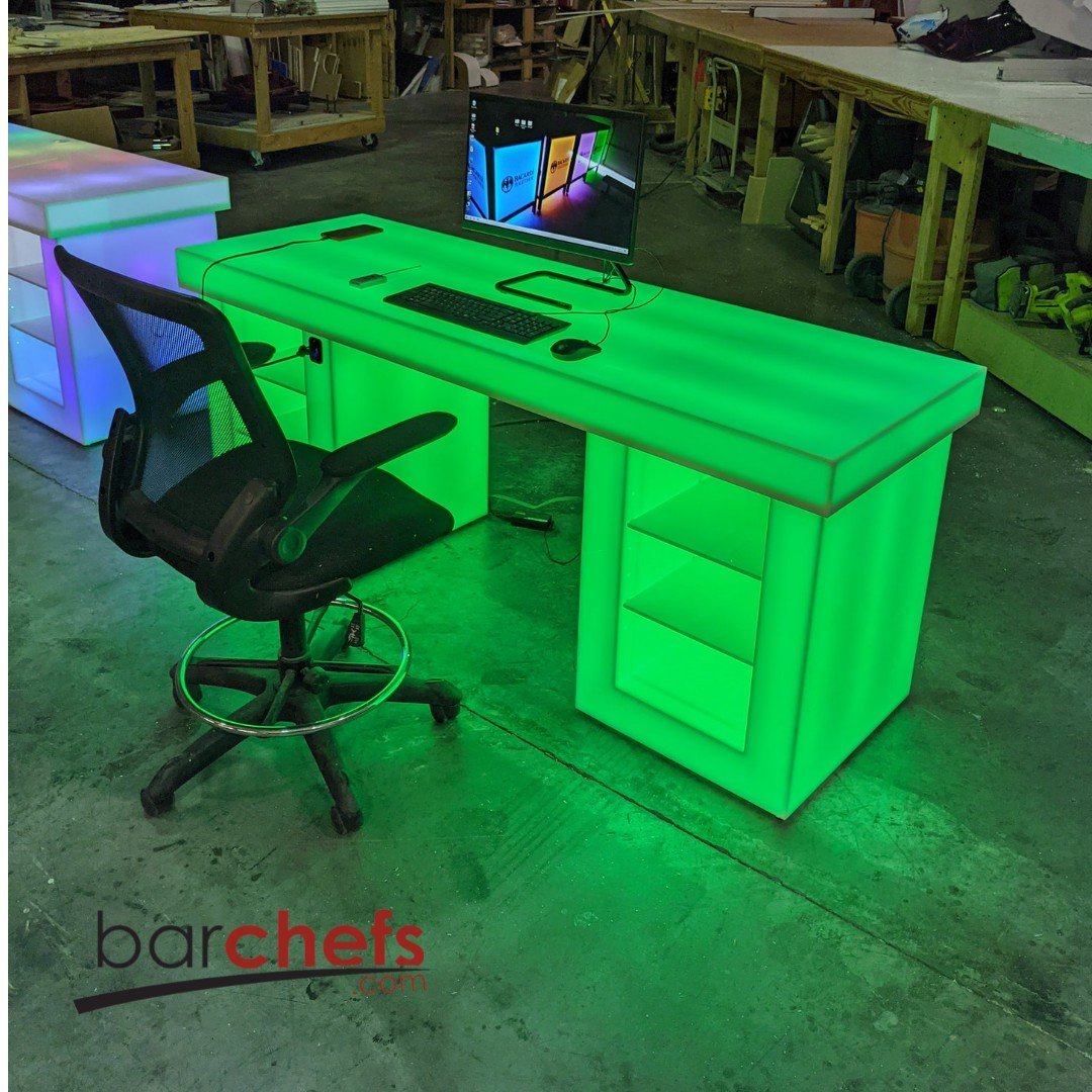 LED Medium Gaming Desk Computer Shelves Storage Epic Game Room Furniture Boys Gift Cool Fun Light Glow Green Rainbow RGB Streaming