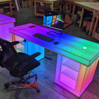 LED Medium Gaming Desk Computer Shelves Storage Epic Game Room Furniture Boys Gift Cool Fun Light Glow Rainbow RGB Streaming