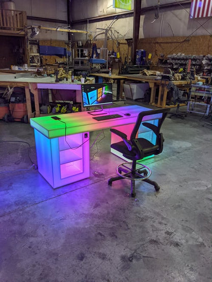 LED Medium Gaming Desk Computer Shelves Storage Epic Game Room Furniture Boys Gift Cool Fun Light Glow Rainbow RGB Streaming