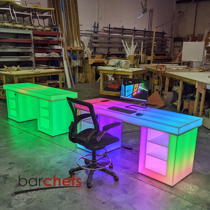 LED Medium Gaming Desk Computer Shelves Storage Epic Game Room Furniture Boys Gift Cool Fun Light Glow Rainbow Green RGB Streaming