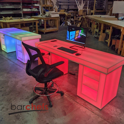 LED Medium Gaming Desk Computer Shelves Storage Epic Game Room Furniture Boys Gift Cool Fun Light Glow Red Rainbow RGB Streaming