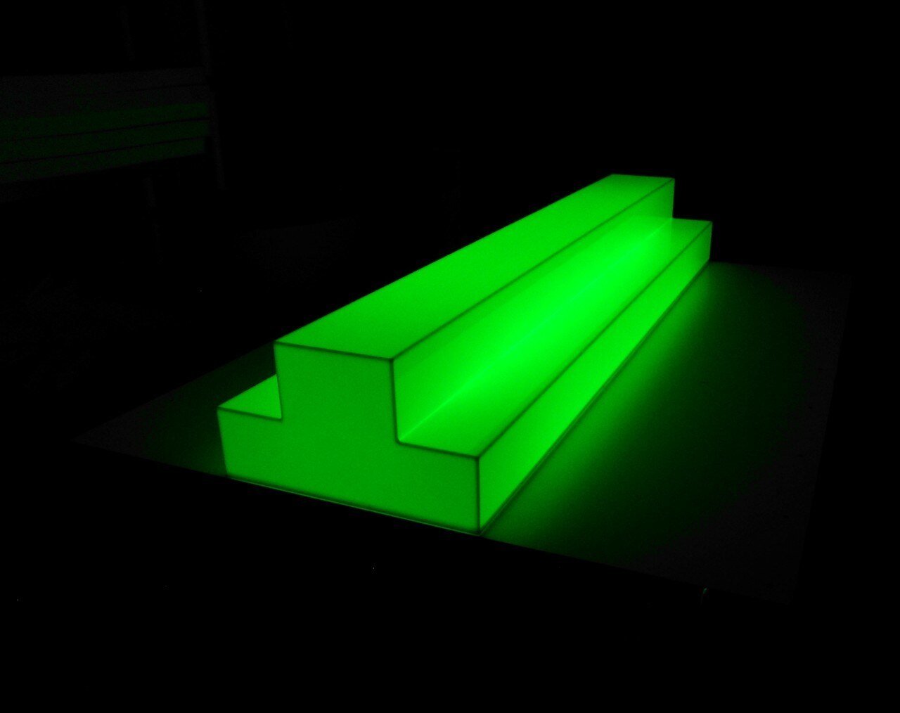 LED Acrylic Glow Bright Light Fun Shelf Shelving Custom Sizing Bar Display Collection Collectable Storage Restaurant Liquor Tiered Layered Green