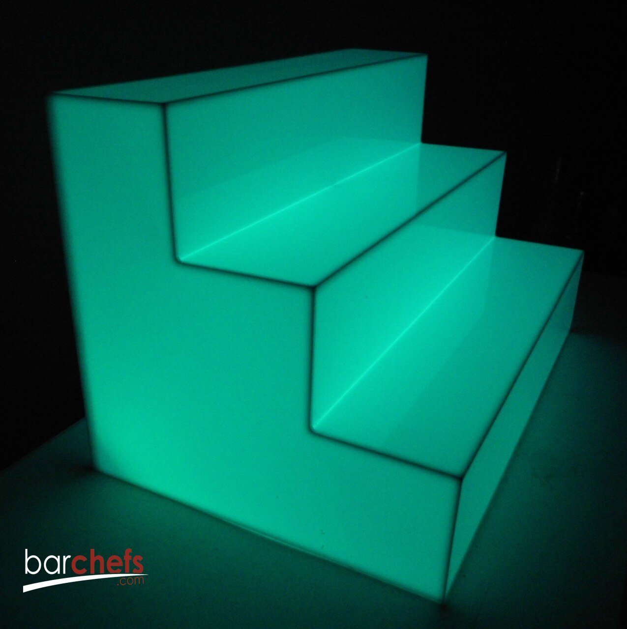 LED Acrylic Glow Bright RGB Light Fun Shelf Shelving Bar Display Collection Collectable Storage Restaurant Liquor Tiered Layered Cool Unique Bottle Blue Green Side