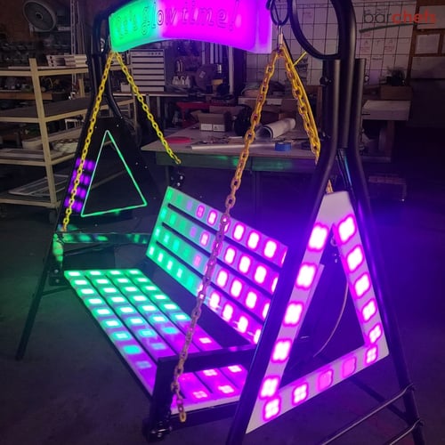 Outdoor Swing Set Bench Glow LED Pink Green It's Glow Time