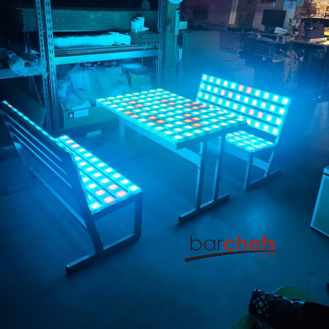 LED Park Bench Outdoor Picnic Table Glow Light Up Blue Orange