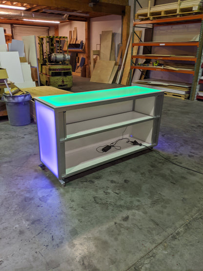 LED Portable Bar Countertop Counter Glow Party Event Catering Serving Business Casters Wheels Rolling Easy Transportable Mobile Blue Green